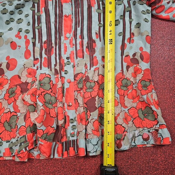 Johnny Was Floral Silk Blouse S Red Multi 3/4 Sleeves Pleated Peplum Flowy Boho - Picture 7 of 10